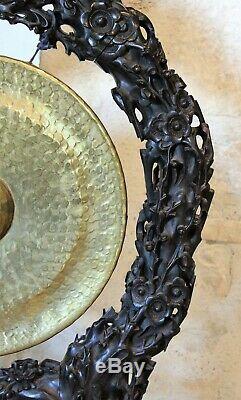 Gong Indochinese Carved Wood And Brass Era Nineteenth Century