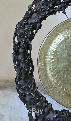 Gong Indochinese Carved Wood And Brass Era Nineteenth Century