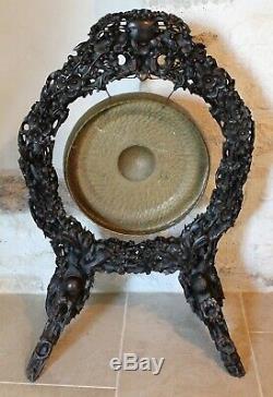 Gong Indochinese Carved Wood And Brass Era Nineteenth Century