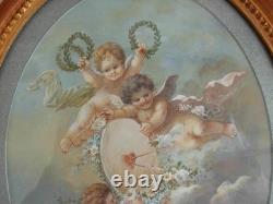 Gouache on paper, little angels, signed A. Beau, 19th century<br/>