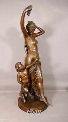 Grand Bronze Bacchanale and Faun after Clodion, 19th century period