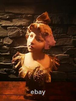 Grand Buste Sculpture Femme Late 19th Belle Time Platre Signed R. Aurili