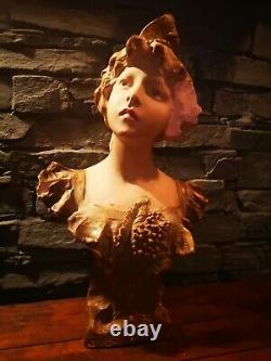 Grand Buste Sculpture Femme Late 19th Belle Time Platre Signed R. Aurili