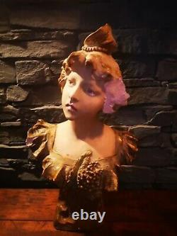 Grand Buste Sculpture Femme Late 19th Belle Time Platre Signed R. Aurili