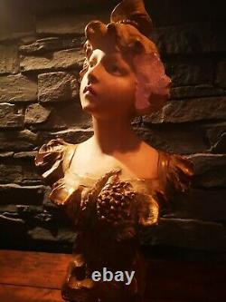 Grand Buste Sculpture Femme Late 19th Belle Time Platre Signed R. Aurili