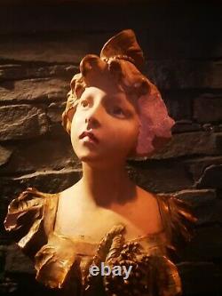 Grand Buste Sculpture Femme Late 19th Belle Time Platre Signed R. Aurili