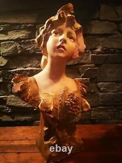 Grand Buste Sculpture Femme Late 19th Belle Time Platre Signed R. Aurili