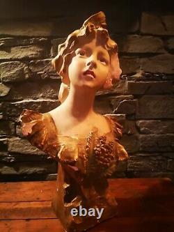 Grand Buste Sculpture Femme Late 19th Belle Time Platre Signed R. Aurili