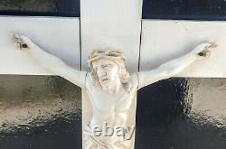 Grand Crucifix Christ Os De Dieppe Sculpts Xixeme High Period. 38.5cm Religious