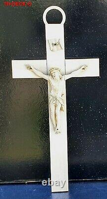Grand Crucifix Christ Os De Dieppe Sculpts Xixeme High Period. 38.5cm Religious