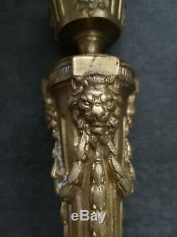 Grand Gold Candlestick Bronze Louis XVI Style XIX Time To Lions Head