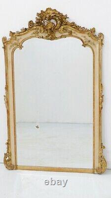 Grand Mirror Louis XV Rocaille En Bois Laqué And Golden Stuc, 19th Century