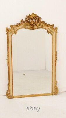 Grand Mirror Louis XV Rocaille En Bois Laqué And Golden Stuc, 19th Century