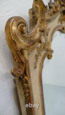 Grand Mirror Louis XV Rocaille En Bois Laqué And Golden Stuc, 19th Century