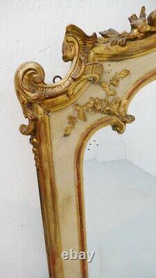 Grand Mirror Louis XV Rocaille En Bois Laqué And Golden Stuc, 19th Century