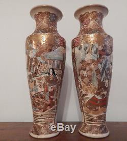 Grand Pair Vases Ceramic Japanese Satsuma Meiji Era XIX Signed