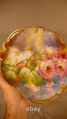 Grand Plat Aux Roses In Porcelain Painted In The Hand, Era Xixth