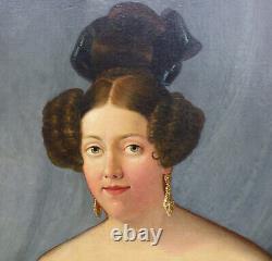 Grand Portrait Of Femme D'epoque Charles X 19th Century Oil/toile