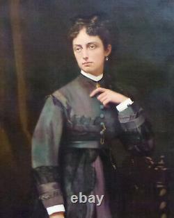 Great Fountain Portrait of a Woman from the Second Empire Period Oil/Canvas from the 19th Century