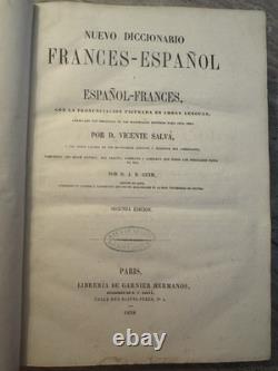 Great French-Spanish Dictionary, old edition, 1858, Vicente Salvá, period binding