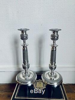 Great Pair Of Candlesticks Empire Period XIX Eme Restoration Bronze Silver