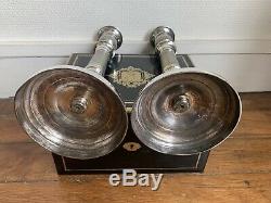 Great Pair Of Candlesticks Empire Period XIX Eme Restoration Bronze Silver