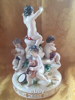 Group In Biscuit Putti Musician Signed Leblond Era Late Nineteenth Beginning Xxè