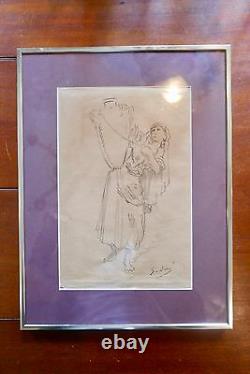 Gustave Doré Study Pencil Drawing Signed 19th Woman Era At The Jarre