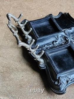 Gutta Percha Double Inkstand, late 19th century Art Nouveau 1900 period, and crystal, very good condition