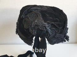 Hat lady's cape velvet sequin ribbon late 19th century