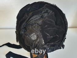 Hat lady's cape velvet sequin ribbon late 19th century