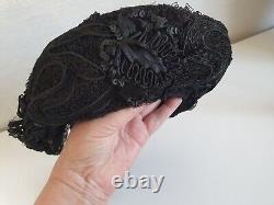 Hat lady's cape velvet sequin ribbon late 19th century