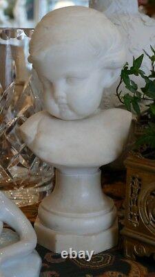 Head Marble, Baby, Sculpture Signed Pretay, Era XIX