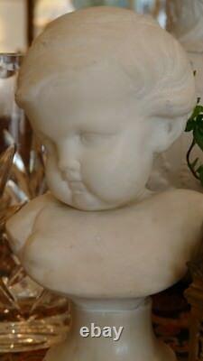 Head Marble, Baby, Sculpture Signed Pretay, Era XIX