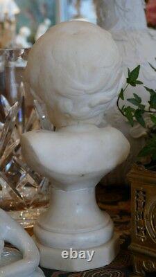 Head Marble, Baby, Sculpture Signed Pretay, Era XIX