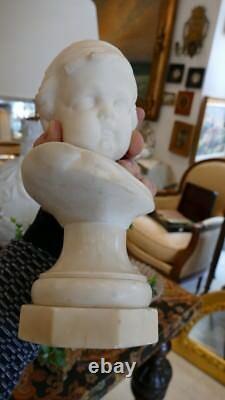 Head Marble, Baby, Sculpture Signed Pretay, Era XIX