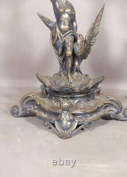 Hebe and the Eagle of Jupiter, Pair of Silver-Plated Bronze Candleholders, 19th Century