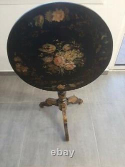 Heirion Napoleon III Wood Black Decorations Flowers Painted Era Xixth