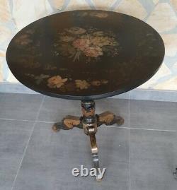 Heirion Napoleon III Wood Black Decorations Flowers Painted Era Xixth