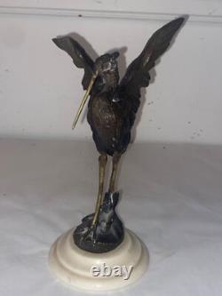 Heron with Outstretched Wings. Bronze Sculpture. Late 19th Century.