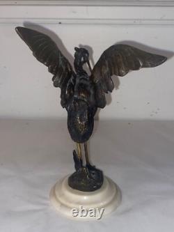 Heron with Outstretched Wings. Bronze Sculpture. Late 19th Century.