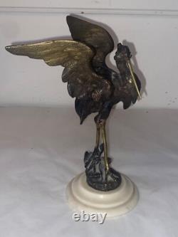 Heron with Outstretched Wings. Bronze Sculpture. Late 19th Century.