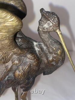 Heron with Outstretched Wings. Bronze Sculpture. Late 19th Century.