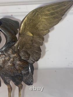 Heron with Outstretched Wings. Bronze Sculpture. Late 19th Century.