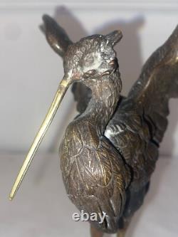 Heron with Outstretched Wings. Bronze Sculpture. Late 19th Century.