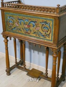 High pedestal planter in walnut and mosaic, late 19th century