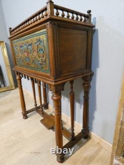 High pedestal planter in walnut and mosaic, late 19th century