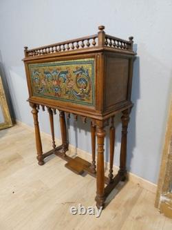 High pedestal planter in walnut and mosaic, late 19th century