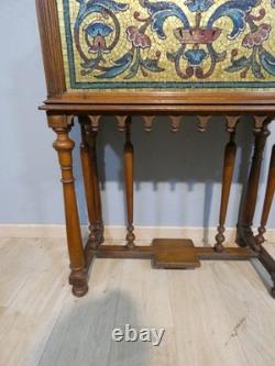 High pedestal planter in walnut and mosaic, late 19th century