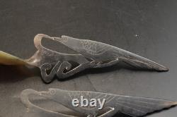 Horn salad servers, 19th century, bird decoration, good condition